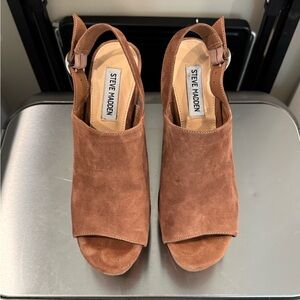Steve Madden Brown Suede Peep-Toe Slingback Mules